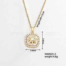 Simple and Versatile Brass Pendant Necklacs, with Rhinestones, Golden, Square, 15.75 inch(40cm)(DU3795-2)