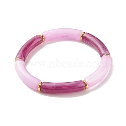 Two Tone Acrylic Curved Tube Beaded Stretch Bracelet, Chunky Bracelet for Women, Purple, Inner Diameter: 2-1/8 inch(5.5cm)(BJEW-JB07971-05)
