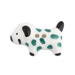 Dog Ceramic Buttons, 2-Hole, Green, 15.5x24.5x7mm, Hole: 1.8mm(BUTT-I018-01A-01)