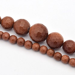 Synthetic Goldstone Graduated Beads Strands, Faceted, Round, 6~14mm, Hole: 1mm, about 63pcs/strand, 17.3 inches(G-E302-022A)