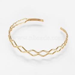 Brass Cuff Bangles, Wave, Real 18K Gold Plated, 2 inchx2-3/8 inch(51x60mm), 8mm(BJEW-K153-01A)