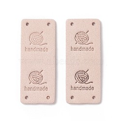PU Leather Labels, Handmade Embossed Tag, with Holes, for DIY Jeans, Bags, Shoes, Hat Accessories, Rectangle, Pink, 51x21x1.5mm, Hole: 1.8mm(DIY-C057-01E)