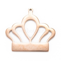 304 Stainless Steel Pendants, Laser Cut, Crown, Rose Gold, 31.5x35x1.4mm, Hole: 1.6mm(STAS-P280-20RG)