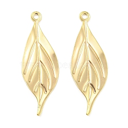 Brass Pendants, Leaf Charms, Real 18K Gold Plated, 30x10x0.7mm, Hole: 1.2mm(KK-L208-29G)