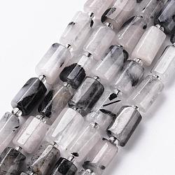 Natural Black Rutilated Quartz Beads Strands, Faceted, Column, 8~11x6~8x5~7mm, Hole: 1mm, about 15~17pcs/strand, 7.28~7.48 inch(G-S345-8x11-010)