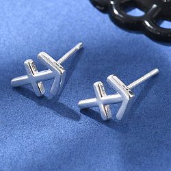 S925 Sterling Silver Stud Earrings, Silver, Twelve Constellations, Sagittarius, 9x6.5mm(EJEW-K303-01S-09)