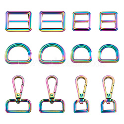 Fashewelry 18Pcs 6 Style Rectangle & D Shape Zinc Alloy Adjustable Buckle Clasps Bags Accessories For Webbing, Rainbow Color, Buckle Clasps: 18pcs/box(FIND-FW0001-23)
