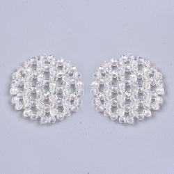 Plating Acrylic Woven Beads, Cluster Beads, Flat Round, Clear, 31x30x3.5mm, Hole: 2~3mm(PACR-R247-01C)