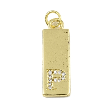 Brass Micro Pave Clear Cubic Zirconia Pendants, Real 18K Gold Plated, Rectangle, Letter P, 23.5x7.5x2mm, Hole: 3mm