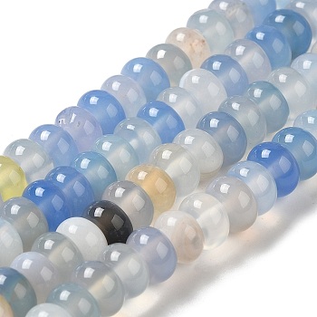Natural Agate Beads Strands, Dyed & Heated, Rondelle, Light Sky Blue, 8~8.5x4.5~5.5mm, Hole: 1.4mm, about 41pcs/strand, 7.40~7.48''(18.8~19cm)