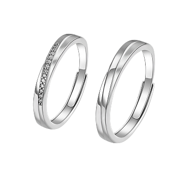 S925 Silver Couple Rings with Zirconia, Adjustable Size, Anniversary Gift