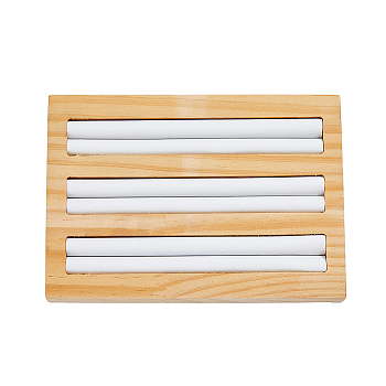 3-Slot Rectangle Bamboo Ring Display Tray Stands, Finger Ring Organizer Holder, with PU Imitation Leather Inside, White, 14.9x10.4x1.7cm