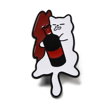Drunk Cat Enamel Pins, Alloy Lapel Pin Backs for Backpack Clothes, Black, White, 36x19.5mm
