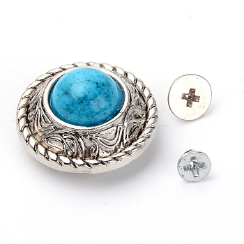 Alloy & Imitation Turquoise Craft Solid Screw Rivet, DIY Leather Craft Nail, Flat Round, Antique Silver, 20x11.5mm, Hole: 2mm, Screw: 5x3mm and 7x3.5mm