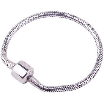 304 Stainless Steel European Style Bracelets for Jewelry Making, Stainless Steel Color, 180x3mm, 1strand/bag