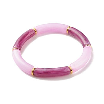 Two Tone Acrylic Curved Tube Beaded Stretch Bracelet, Chunky Bracelet for Women, Purple, Inner Diameter: 2-1/8 inch(5.5cm)