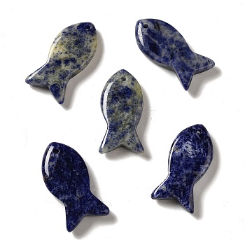 Natural Sodalite Pendants, Fish Charms, 39x20x7~7.5mm, Hole: 2.3mm