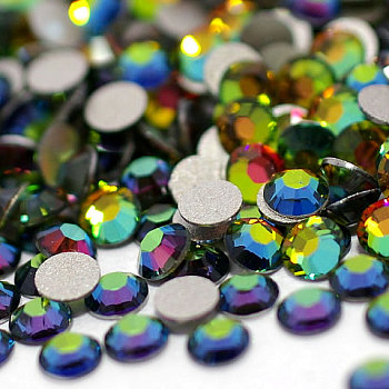 Glass Flat Back Rhinestone, Grade A, Back Plated, Faceted, AB Color, Half Round, Crystal Vitrail Medium, 6.3~6.5mm