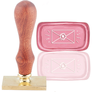 Wax Seal Stamp Set, Sealing Wax Stamp Solid Brass Head,  Wood Handle Retro Brass Stamp Kit Removable, for Envelopes Invitations, Gift Card, Rectangle, Envelope Pattren, 9x4.5x2.3cm