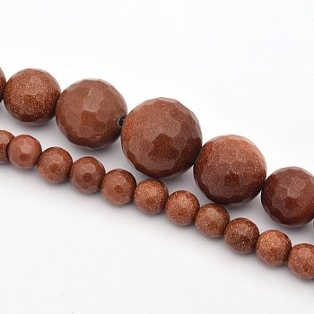 Synthetic Goldstone Graduated Beads Strands, Faceted, Round, 6~14mm, Hole: 1mm, about 63pcs/strand, 17.3 inch