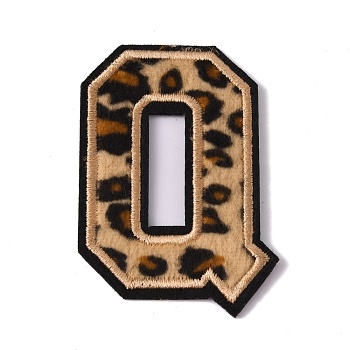 Polyester Computerized Embroidery Cloth Iron On Sequins Patches, Leopard Print Pattern Stick On Patch, Costume Accessories, Appliques, Letter.Q, 64x44x1.5mm