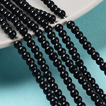 Baking Painted Glass Pearl Bead Strands, Pearlized, Round, Black, 3~4mm, Hole: 0.5mm, about 195pcs/strand, 23.6 inch