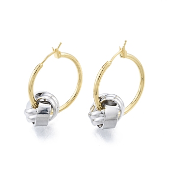 Brass Knot Beaded Hoop Earrings for Women, Platinum, 34.5mm, Pin: 0.9mm