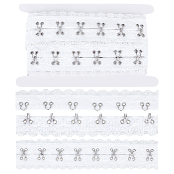 3 Yards Hook & Eye Tape, with Cotton Lace Band, Costume Edge Trimming, White, 27x2mm