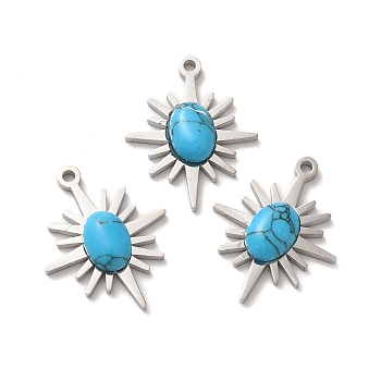 Synthetic Turquoise Pendants,  with 304 Stainless Steel Findings, Star Charms, Stainless Steel Color, 21x17x4mm, Hole: 1.6mm