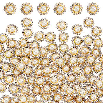 Flower Sew on Rhinestone, Glass Rhinestone, with Plastic Imitation Pearl Bead and Alloy Setting, Multi-Strand Links, Antique White, 11.5x7mm, Hole: 4x1.5mm, 200pcs/box