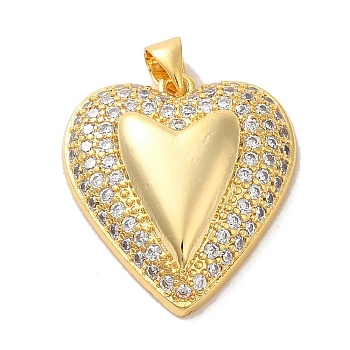 Mother's Day Brass Micro Pave Clear Cubic Zirconia Pendants, Heart, Real 16K Gold Plated, 24x21.5x6.5mm, Hole: 5x3.5mm