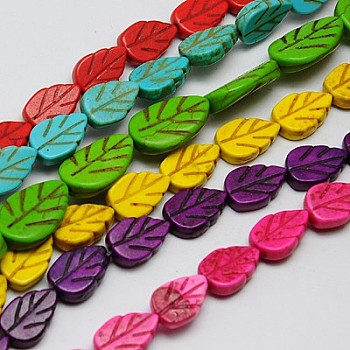 Synthetic Turquoise Beads Strands, Dyed, Leaf, Mixed Color, 14x9x3mm, Hole: 1mm, about 29pcs/strand, 15.55 inch