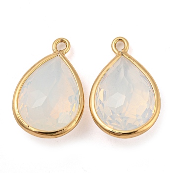 Golden Brass with Glass Pendants, Faceted Teardrop Charms, Long-Lasting Plated, Light Steel Blue, 23x15x8mm, Hole: 1.8mm