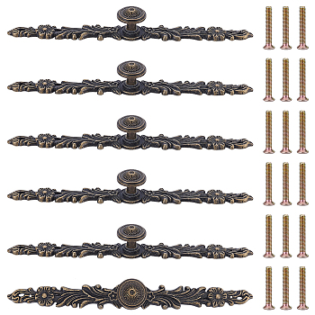 Tibetan Style Alloy Cabinet Door Pull Handles, Flower, Antique Bronze, 215x22x6mm