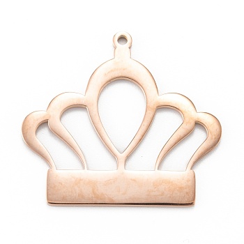304 Stainless Steel Pendants, Laser Cut, Crown, Rose Gold, 31.5x35x1.4mm, Hole: 1.6mm