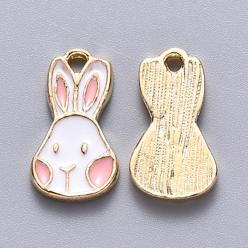 Alloy Enamel Pendants, Rabbit, Light Gold, Pink, 16.5x9x1.5mm, Hole: 1.5mm