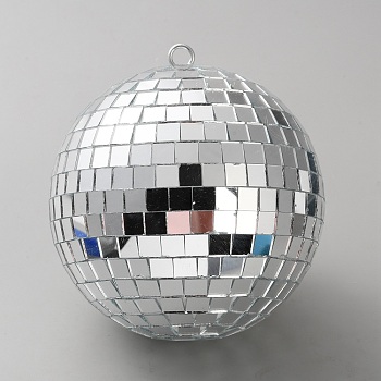 Glass Big Pendants, Round, with Platinum Tone Loop & Foam, Silver, 103.5x95mm, Hole: 6.5mm