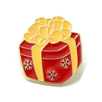 Christmas Theme Enamel Pins, Golden Alloy Brooches for Backpack Clothes, Bowknot, 29x25.5x1.5mm