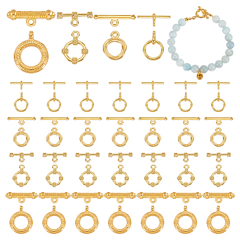 PandaHall Elite 32 sets 4 style Tibetan Style Alloy Ring Toggle Clasps, Mixed Ring, Heart, Golden, Ring: 12~25x12~20x1~4mm, Hole: 1~2mm, Bar: 19~24x6.5~9x1~3mm, Hole: 1~2mm, 8 sets/style