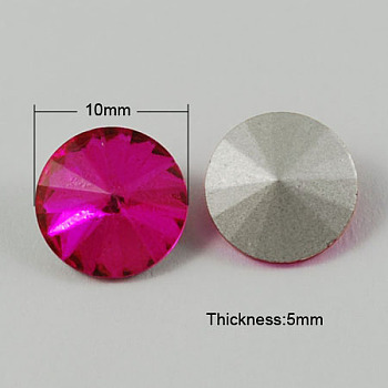 Glass Pointed Back Rhinestone, Rivoli Rhinestone, Back Plated, Cone, Deep Pink, 10x5mm
