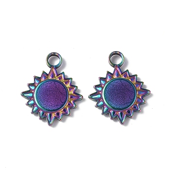 Ion Plating(IP) 304 Stainless Steel Pendant Cabochon Settings, Sun, Rainbow Color, 18.5x15x2mm, Hole: 2.5mm, Tray: 8mm