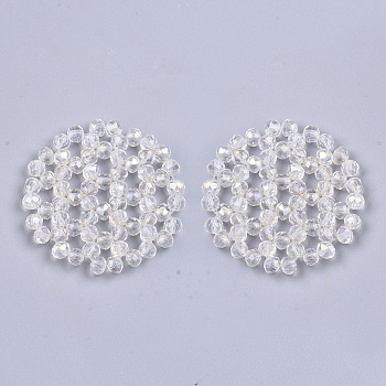 Plating Acrylic Woven Beads, Cluster Beads, Flat Round, Clear, 31x30x3.5mm, Hole: 2~3mm