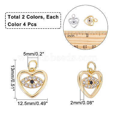 Nbeads 8Pcs 2 Colors Eco-Friendly Brass Micro Pave Clear Cubic Zirconia Charms(ZIRC-NB0001-88)-2