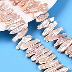 Natural Baroque Keshi Pearl Beads Strands, Cultured Freshwater Pearl, Pipa Pearl, Flat Stick Pearl, PeachPuff, 11.5~37x4~12x2.5~8mm, Hole: 0.5mm, about 63~76pcs/strand, 14.96~15.55 inch(38~39.5cm)(PEAR-S020-H12B)