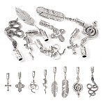 16Pcs 8 Styles Tibetan Style Alloy Cord Ends with Pendants, Tie End Caps, Mixed Shapes, Antique Silver, 44~75mm, 2Pcs/style(FIND-TA0004-20)