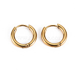 304 Stainless Steel Huggie Hoop Earrings, Ring, Real 14K Gold Plated, 12x2mm, Pin: 0.8mm(STAS-S116-270G)