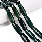 Natural Agate Dyed Beads Strands, Rice, Dark Green, 39.5~41x11~15mm, Hole: 3mm, about 10pcs/strand, 15.35~16''(39~40cm)(G-T138-230B)