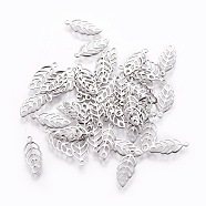 304 Stainless Steel Charms, Leaf, Stainless Steel Color, 13x5.5x0.3mm, Hole: 0.8mm(STAS-I109-01P)