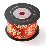 Polyester Ribbons, with Single Face Golden Hot Stamping, for DIY Gift Packing, Flower Packaging, Floral Pattern, 1-1/2 inch(38mm), 10 yards/roll(91.44m/roll)(SRIB-H307-01C-02)