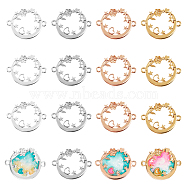 Olycraft Alloy Kitten Open Back Bezel Links, for DIY UV Resin, Epoxy Resin, Pressed Flower Jewelry, Cadmium Free & Lead Free, Flat Round with Heart & Star, Mixed Color, 25x32.5x1.5mm, Hole: 2.5mm, 4 colors, 6pcs/color, 24pcs/box(PALLOY-OC0002-41-RS)